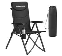 SONGMICS Chaise Pliante Camping, Dossier Inclinable 95°-150°, Fauteuil Camping, Dossier Haut Réglable, Porte-Gobelet Pivotant, Sac de Transport avec Sangle, pour Jardin, Pêche, Noir GCB015BZ01