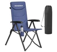 SONGMICS Chaise Pliante Camping, Dossier Inclinable 95°-150°, Fauteuil Camping, Dossier Haut Réglable, Porte-Gobelet Pivotant, Sac de Transport avec Sangle, pour Jardin, Pêche, Bleu GCB015QZ01