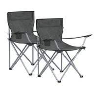 SONGMICS Chaise Pliante Camping, Lot de 2, avec Accoudoir, Porte-gobelet | Chaise de Pêche Extérieur, Capacité 120 kg, Portable, Pliable, Jardin, Plage, Terrasse, Gris, Collection SANDY GCB001G11