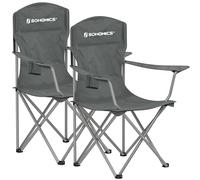 SONGMICS Chaise Pliante Camping, Lot de 2, Chaise de Pêche Extérieur, Dossier Haut, Accoudoir, Porte-gobelet, Portable, Capacité 150 kg, Camping, Jardin, Pêche, Terrasse, Gris Ardoise GCB008G01