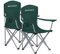 SONGMICS Chaise Pliante Camping, Lot de 2, Chaise de PÊche ExtÉrieur, Dossier Haut, Accoudoir, Porte-gobelet, Portable, CapacitÉ 150 kg, Camping, Jardin, PÊche, Terrasse, Vert FoncÉ GCB08GN