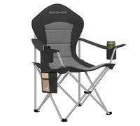SONGMICS Chaise Pliante Camping, Siège Large, Dossier Haut, Chaise de Pêche Portable avec Porte-Gobelet, Support pour Téléphone, Organiseur en Tissu, Noir et Gris GCB005BH01