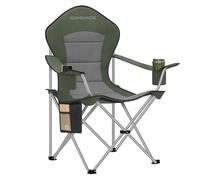 SONGMICS Chaise Pliante Camping, Siège Large, Dossier Haut, Chaise de Pêche Portable avec Porte-Gobelet, Support pour Téléphone, Organiseur en Tissu, Vert et Gris GCB005CD01