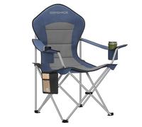 SONGMICS Chaise Pliante Camping, Siège Large, Dossier Haut, Chaise de Pêche Portable avec Porte-Gobelet, Support pour Téléphone, Organiseur en Tissu, Bleu et Gris GCB005QE01
