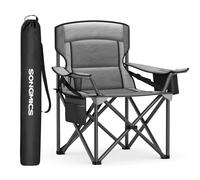 SONGMICS Chaise Pliante Camping, Siège Large Rembourée, Confortable, avec Soutien Lombaire et Compartiment Isotherme, Supporter Jusqu'à 205 kg, Gris Ardoise GCB066G01