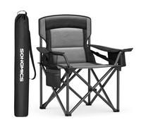 SONGMICS Chaise Pliante Camping, Siège Large Rembourée, Confortable, avec Soutien Lombaire et Compartiment Isotherme, Supporter Jusqu'à 205 kg, Noir d'encre GCB066B01