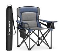 SONGMICS Chaise Pliante Camping, Siège Large Rembourée, Confortable, avec Soutien Lombaire et Compartiment Isotherme, Supporter Jusqu'à 205 kg, Bleu Baie GCB066Q01