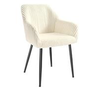 SONGMICS Lot de 4 Chaises Salle à Manger, Chaises de Cuisine, en Velours Côtelé, Rembourrées, Accoudoirs, Charge Max. 120 kg, Pieds en Métal, pour Salle à Manger, Blanc Crème et Noir Mat LDC087WD01-4J