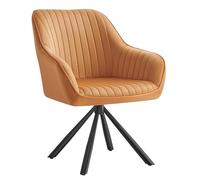 SONGMICS Chaise Salle à Manger, Fauteuil Pivotant, Velours, Rembourrée avec Accoudoirs, Charge 120 Kg, Pieds Acier, pour Salle à Manger, Cuisine, Marron Caramel et Noir d'encre KDC161K01
