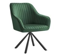 SONGMICS Chaise Salle à Manger, Fauteuil Pivotant, Velours, Rembourrée avec Accoudoirs, Charge 120 Kg, Pieds Acier, pour Salle à Manger, Cuisine, Vert et Noir d'encre KDC161C01