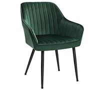 SONGMICS Chaise Salle à Manger, Lot de 4, Chaise de Cuisine, Fauteuil en Velours, Rembourrée, avec Accoudoirs, Charge Max. 120 kg, Pieds en Métal, pour Salle à Manger, Vert et Noir d'Encre LDC087C01-4