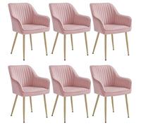 SONGMICS Chaise Salle à Manger, Lot de 6, Chaise de Cuisine, Fauteuil en Velours, Rembourrée, avec Accoudoirs, Charge Max. 120 kg, Pieds en Métal, Rose Bonbon et Doré Clair LDC087R16