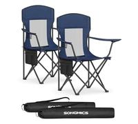SONGMICS Chaises de Camping Respirantes, Lot de 2, Pliantes, Dossier Haut, Accoudoirs Réglables, Porte-Gobelet, Supporter Jusqu'à 150 kg, pour Jardin, Sport en Plein Air, Bleu Port GCB028Q01