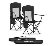SONGMICS Chaises de Camping Respirantes, Lot de 2, Pliantes, Dossier Haut, Accoudoirs Réglables, Porte-Gobelet, Supporter Jusqu'à 150 kg, pour Jardin, Sport en Plein Air, Noir d'encre GCB028B02