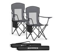 SONGMICS Chaises de Camping Respirantes, Lot de 2, Pliantes, Dossier Haut, Accoudoirs Réglables, Porte-Gobelet, Supporter Jusqu'à 150 kg, pour Jardin, Sport en Plein Air, Gris Ardoise GCB028G01