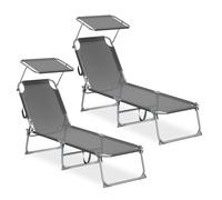 SONGMICS Chaises Longues Pliantes, 189 x 53 x 28,5 cm, Transats Jardin Extérieur, Chaque Chaise Supporte 110 kg, Pare-Soleil et Dossier Réglables, pour Terrasse, Balcon, Lot de 2, Gris GCB294GZ02