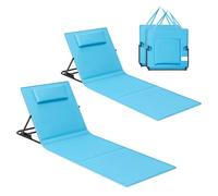 SONGMICS Chaises Longues, Transats de Plage, avec Appui-tête, Dossier Inclinable, Portables, avec Bandoulières, pour Camping, Piscine, 158 x 55 cm, Lot de 2, Bleu Ciel GCB251Q01