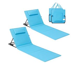 SONGMICS Chaises Longues, Transats de Plage, avec Appui-tête, Dossier Inclinable, Portables, avec Bandoulières, pour Camping, Piscine, 158 x 55 cm, Lot de 2, Bleu Ciel GCB251Q01