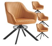 SONGMICS Chaises Salle à Manger Rembourrées, Charge 120 kg, Pivotantes, Velours, avec Accoudoirs, Pieds en Acier, pour Cuisine, Lot de 4, Marron Caramel et Noir d'encre KDC161K01V1-4J
