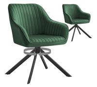 SONGMICS Chaises Salle à Manger Rembourrées, Lot de 2, Velours, Pivotantes | Avec Accoudoirs, Pieds en Acier, Charge 120 kg, pour Cuisine, Vert et Noir, Collection TYRA