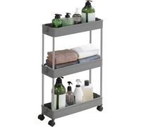 SONGMICS Chariot, Chariot de Cuisine à 3 Niveaux, Étagère de Cuisine, Étagère Étroite, avec 6 Crochets, Structure en Acier, Salle de Bain, 14,4 x 42 x 60,6 cm, Gris Tourterelle KSC007G01