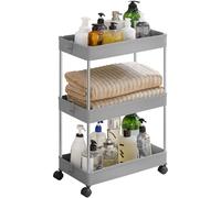 SONGMICS Chariot, Chariot de Cuisine à 3 Niveaux, Étagère de Cuisine, Étagère Étroite, avec 6 Crochets, Structure en Acier, Salle de Bain, 23,6 x 42 x 60,6 cm, Gris Tourterelle KSC009G01