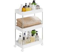 SONGMICS Chariot, Chariot de Cuisine à 3 Niveaux, Étagère de Cuisine, Étagère Étroite, avec 6 Crochets, Structure en Acier, Salle de Bain, 23,6 x 42 x 60,6 cm, Blanc Nuage KSC009W01