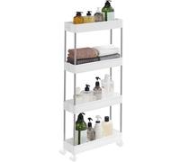 SONGMICS Desserte à roulettes, Chariot de Rangement, Étagère Roulante, 4 Niveaux, Gain de Place, 40 x 13,5 x 86 cm, Blanc KSC08WT