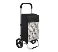 SONGMICS Chariot de Courses, Caddie, Poussette de marché, capacité 40L, avec rangements, Roues silencieuses, Crochet, 47 x 33 x 97 cm, Motif Pied-de-Poule, Noir KST06BF