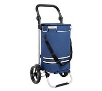 SONGMICS Chariot de Courses Pliable, avec Compartiment Isotherme, Polyvalent, Sac Amovible, roulettes, Bleu KST02BU