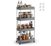 SONGMICS Chariot de Cuisine à 4 Niveaux, Structure en Acier Inoxydable | Étagère Étroite, avec 6 Crochets, Salle de Bain, 22,2 x 40 x 86 cm, Gris Tourterelle et Argent, Collection BENCO KSC010G01