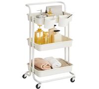 SONGMICS Chariot de Rangement, 3 Niveaux, Desserte sur roulettes, Étagère, Poignée, 2 Pots, 2 Freins, Paniers en Plastique, Montage Facile, Chambre, Cuisine, Blanc BSC067W01