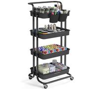 SONGMICS Chariot de Rangement, 4 Niveaux, Desserte sur roulettes, 2 Pots | Étagère, Paniers en Plastique, Poignée, 2 Freins, Montage Facile, Chambre, Cuisine, Noir, Collection PATAYE BSC077BZ01
