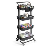 SONGMICS Chariot de Rangement, 4 Niveaux, Desserte sur roulettes, Étagère, Poignée, 2 Pots, 2 Freins, Paniers en Plastique, Montage Facile, Chambre, Cuisine, Noir BSC077BZ01