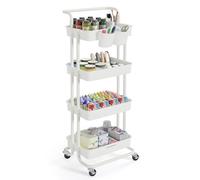 SONGMICS Chariot de Rangement, 4 Niveaux, Desserte sur roulettes, Étagère, Poignée, 2 Pots, 2 Freins, Paniers en Plastique, Montage Facile, Chambre, Cuisine, Blanc BSC077WZ01