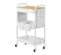 SONGMICS Chariot de Rangement à 3 Niveaux, avec Table Supérieure | Roulant, 2 Pots Amovibles, 6 Poches Latérales, pour Salon, Bureau, Cuisine, Jaune et Blanc, Collection PATAYE LRC036W01