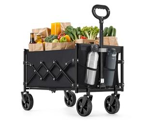 SONGMICS Chariot de Transport Pliable, avec Poignée, 4 Roues Renforcées Dont 2 Roues Universelles, Charge 150 kg, pour Plage, Camping, Jardin, Noir d'encre GFW909B01