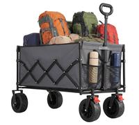 SONGMICS Chariot de Transport Pliable, avec Poignée, Charge 180 kg | 4 Roues Renforcées dont 2 Roues Universelles, pour Plage, Camping, Jardin, Gris Tourterelle, Collection SANDY GFW201G101