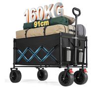 SONGMICS Chariot de Transport Pliable, Chariot de Campings, avec Poignée, 4 Roues Renforcées Dont 2 Roues Universelles, Extérieur, Jardin, Charge 180 kg, 200 L, Noir d'encre GFW201B101