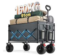 SONGMICS Chariot de Transport Pliable, Chariot de Campings, avec Poignée, 4 Roues Renforcées Dont 2 Roues Universelles, Extérieur, Jardin, Charge 180 kg, 200 L, Gris Tourterelle GFW201G101