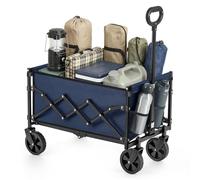 SONGMICS Chariot de Transport Pliable, Chariot de Campings, Compact, avec Poignée, 4 Roues Renforcées Dont 2 Roues Universelles, Extérieur, Jardin, Charge 180 kg, 90 L, Bleu Minuit GFW909QE01