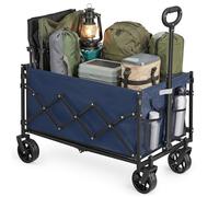 SONGMICS Chariot de Transport Pliable, Chariot de Campings, Compact, avec Poignée, 4 Roues Renforcées Dont 2 Roues Universelles, Extérieur, Jardin, Charge 120 kg, 150 L, Bleu Minuit GFW150QE01