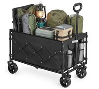 SONGMICS Chariot de Transport Pliable, Chariot de Campings, Compact, avec Poignée, 4 Roues Renforcées Dont 2 Roues Universelles, Extérieur, Jardin, Charge 120 kg, 150 L, Noir d'encre GFW150BH01