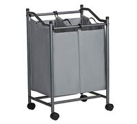 SONGMICS Chariot panier à linge de double Sac, Corbeille à linge avec Roulettes, Panier à linge avec Sac Indépendant, Volume totale : 90L, Gris LSF002GS