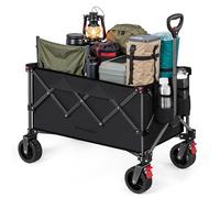 SONGMICS Chariot Pliable, Capacité de 150 L, Supporte Jusqu à 150 kg, avec Poignée, 4 Roues Amovibles, Chariot de Jardin, Économie d Espace, pour Extérieur, Plage, Camping, Noir d'encre GFW115B01