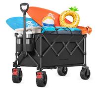 SONGMICS Chariot Pliable, Capacité de 150 L, Supporte Jusqu à 150 kg, avec Poignée, 4 Roues Amovibles, Chariot de Jardin, Économie d Espace, pour Extérieur, Plage, Camping, Noir d'encre GFW115B01