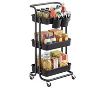 SONGMICS Chariot Roulant, Panier de Rangement à 3 Niveaux, avec poignée, 2 Petits organisateurs, Cadre en Acier, paniers en Plastique, pour Chambre, buanderie, Salle de Bain, Noir BSC067B01