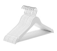 SONGMICS Cintre Bois, Lot de 10, avec Encoches Antiglisse, Barre Antiglisse pour Pantalons, Crochet Pivotant 360°, pour Costumes, Chemises, Manteaux, Blanc et Argent CRW03W10