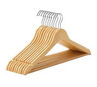 SONGMICS Cintre Bois, Lot de 10, avec Encoches Antiglisse, Barre Antiglisse pour Pantalons, Crochet Pivotant 360°, pour Costumes, Chemises, Manteaux, Couleur Boisée et Argent CRW001-10