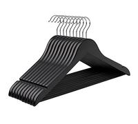 SONGMICS Cintre Bois, Lot de 10, avec Encoches Antiglisse, Barre Antiglisse pour Pantalons, Crochet Pivotant 360°, pour Costumes, Chemises, Manteaux, Noir et Argent CRW02B10